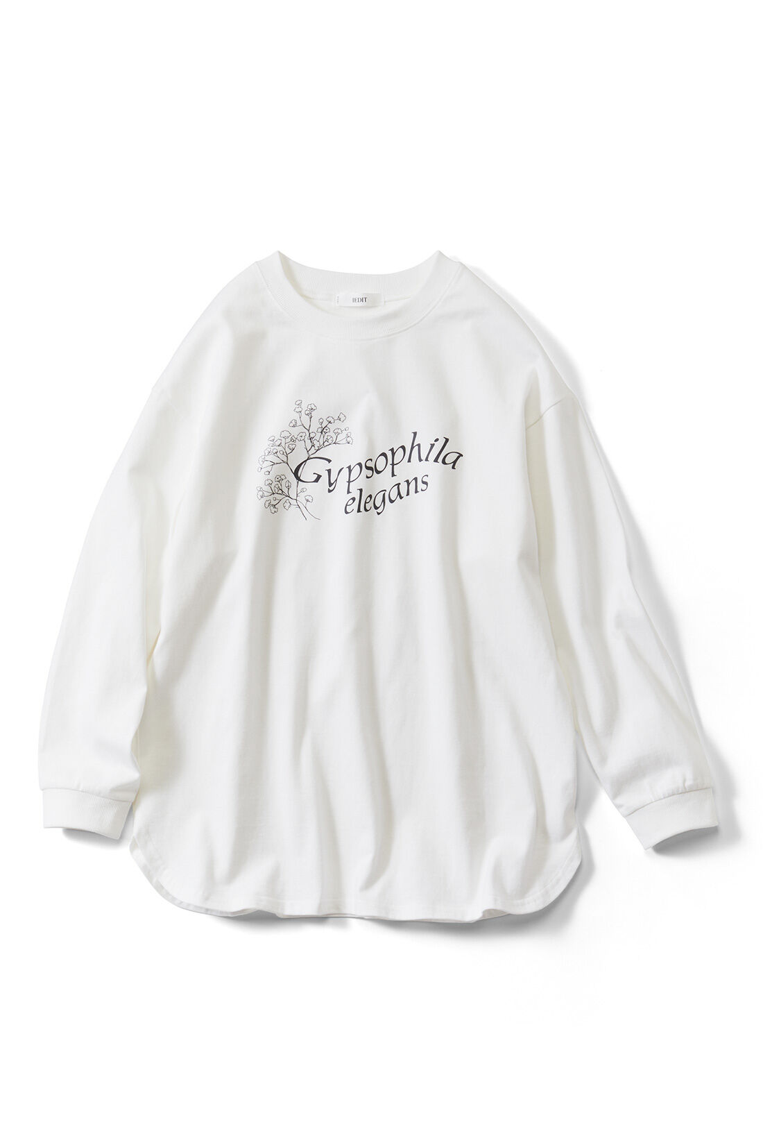 IEDIT|Live love cotton（R）プロジェクト IEDIT[イディット]　大人のためのモノトーンフラワーロゴプリントTシャツ〈カスミ草〉|カスミ草 『幸福、清らかな心』 そっとしあわせを願う想いを白く小さい可憐な花に込めて。