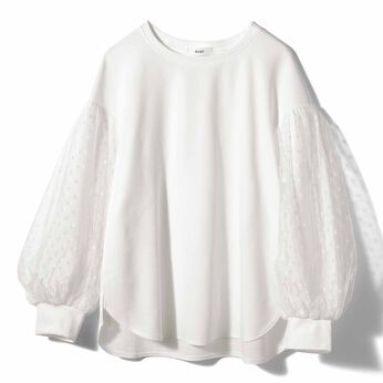 IEDIT | 袖チュール カットソージョーゼット トップス 〈ホワイト〉