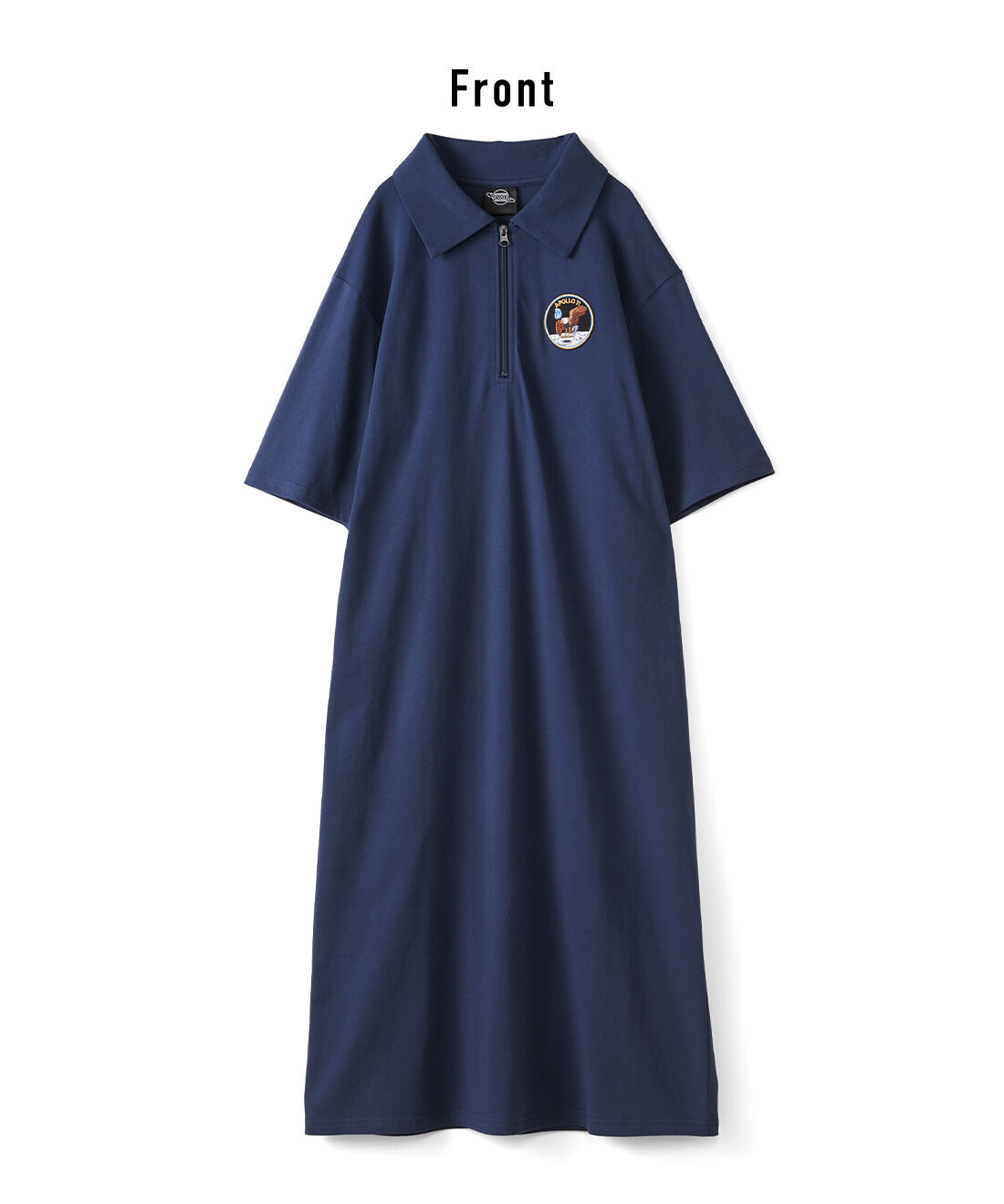 IEDIT|IEDIT[イディット]　NASA アポロ11号のミッションパッチ付き オーガニックコットンハーフジップワンピース〈ネイビー〉
