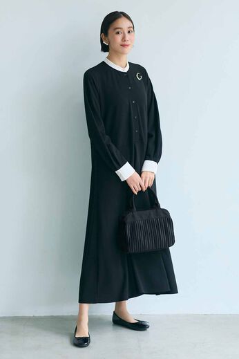 IEDIT | ブローチ付き バイカラー ワンピース 〈ブラック〉