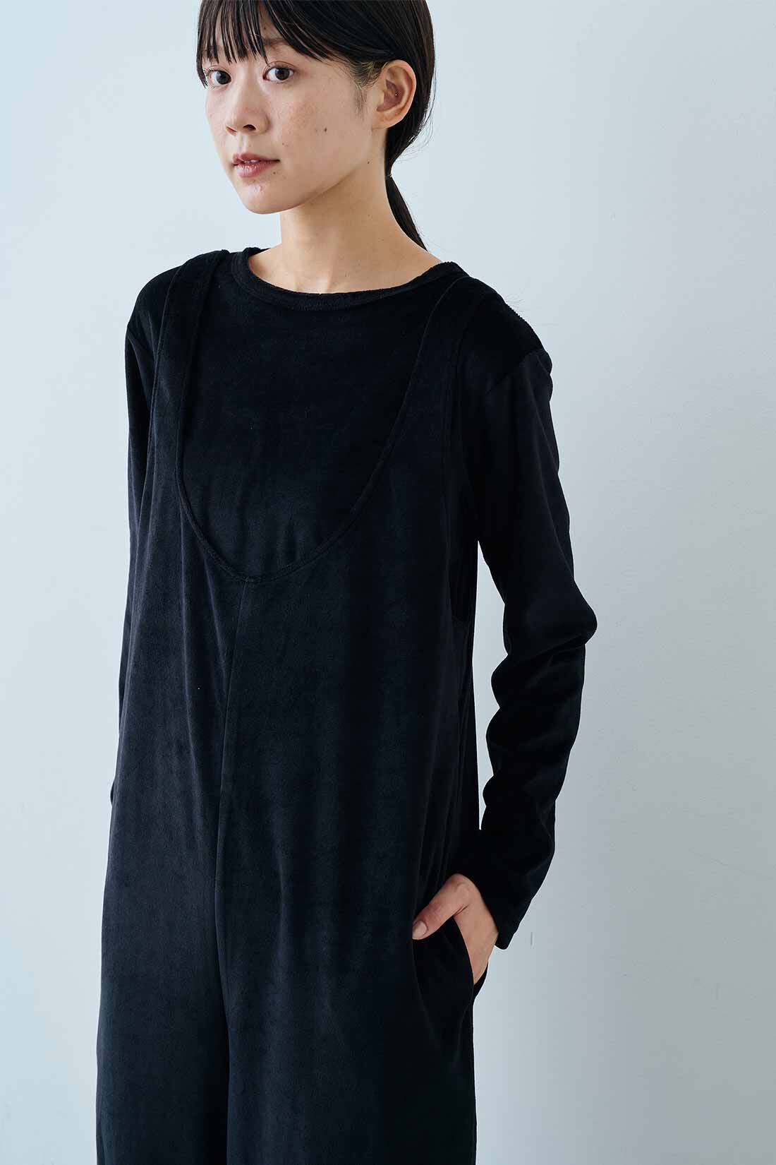 IEDIT|IEDIT[イディット]　きくちあつこさんコラボ ベロアロンパースセット〈ブラック〉