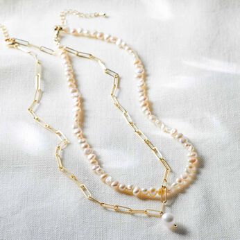 淡水 バロック パール ひと粒 淡水 パール チェーン ネックレス セット 〈白〉