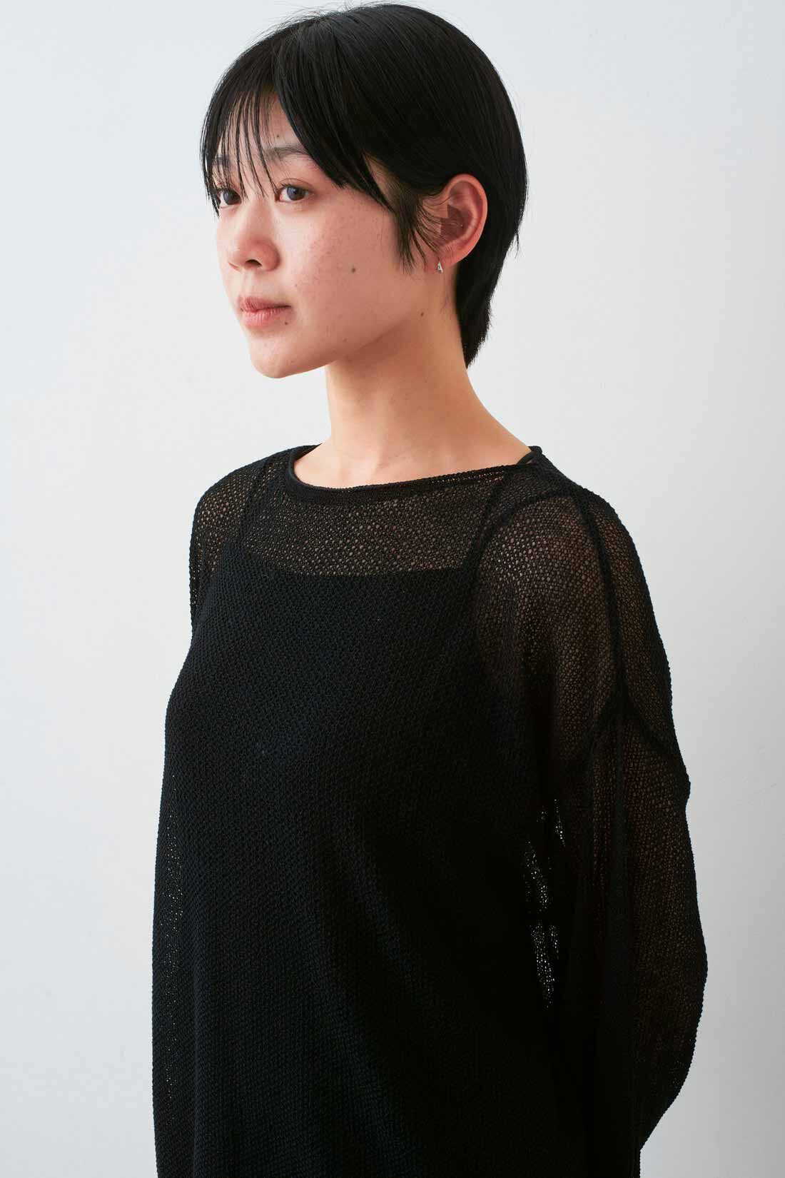 IEDIT|IEDIT[イディット]　福田麻琴さんコラボ シアーかのこニットトップス〈ブラック〉