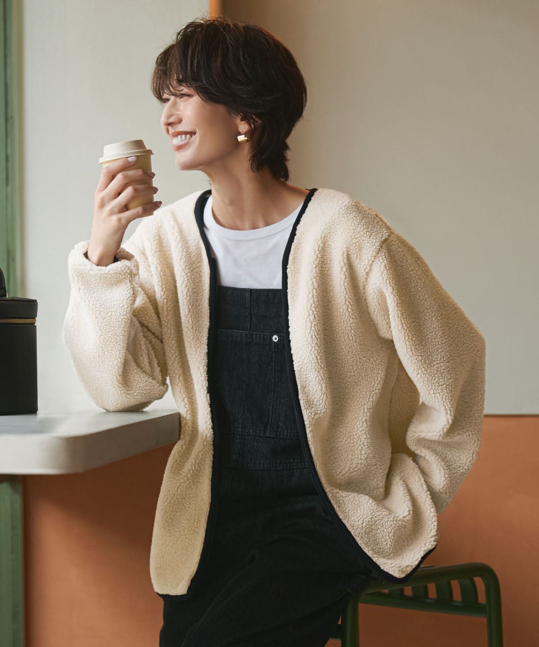 IEDIT|IEDIT[イディット]　WOODSコラボ ボアライナー付き撥水アウトドアコート 〈ベージュ×ブラック〉