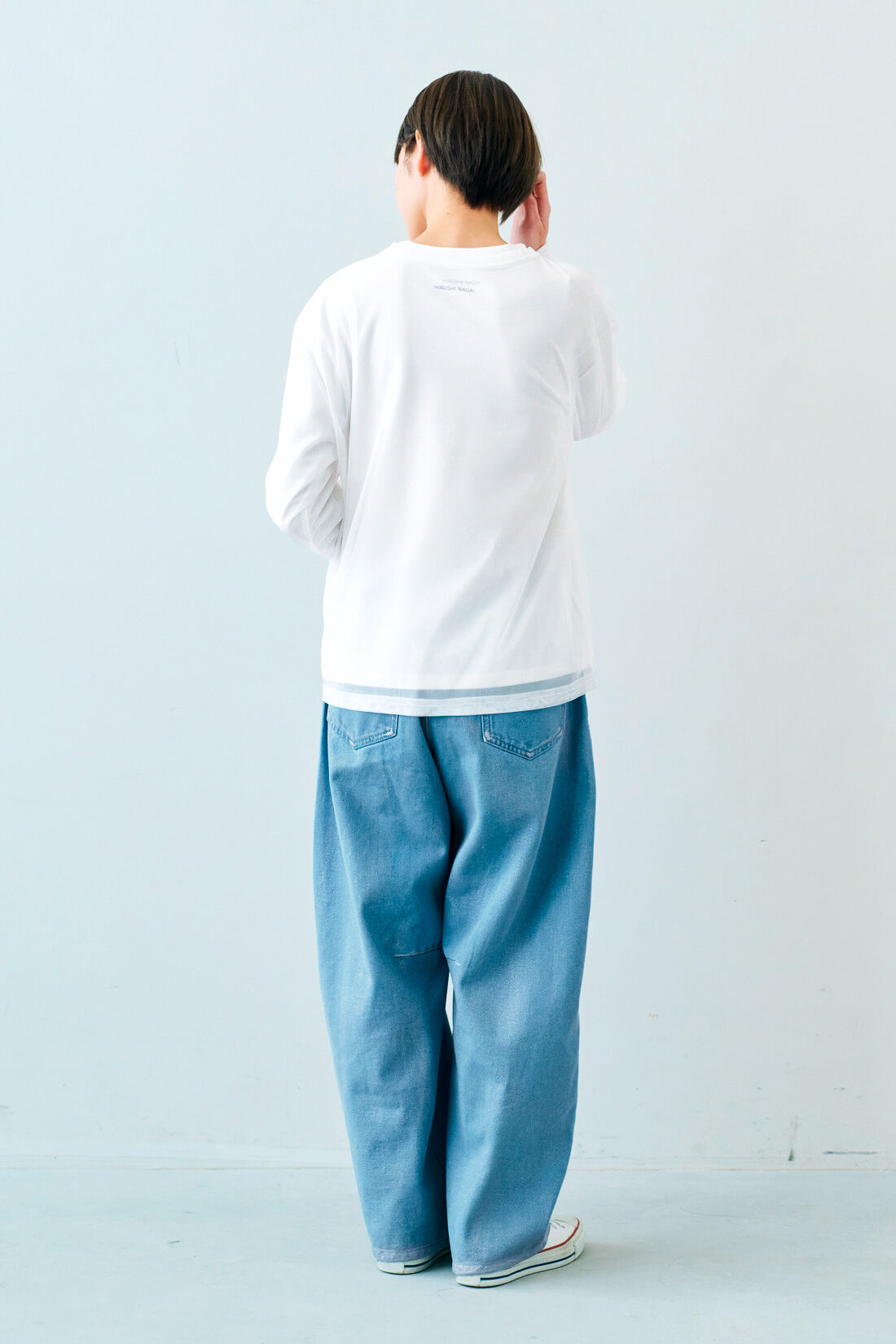 IEDIT|IEDIT[イディット]　永井博さんコラボ VACATION IN THE CITY チュールトップス〈ホワイト〉【コーデ買いキャンペーン】|モデル身長：163cm　着用サイズ：M