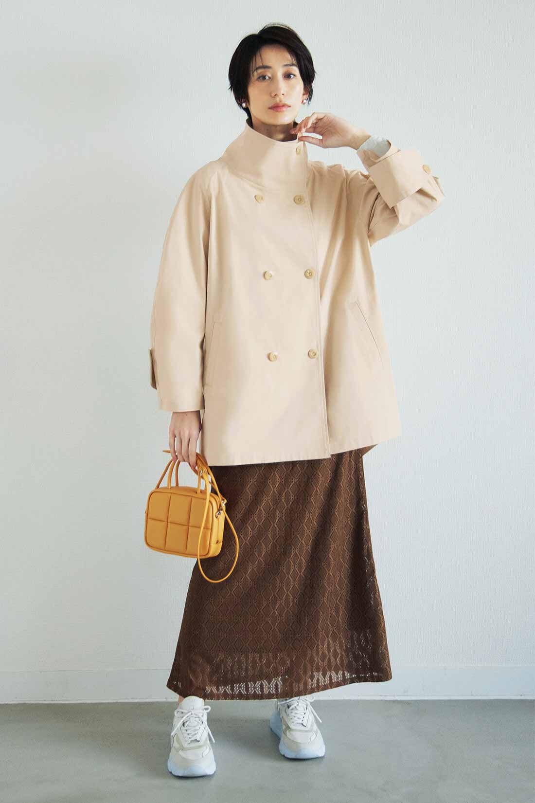 IEDIT|IEDIT[イディット]　小森美穂子さんコラボ ハイネックでこなれ見え ダブルボタンミドル丈コート〈ホワイティッシュベージュ〉【コーデ買いキャンペーン】
