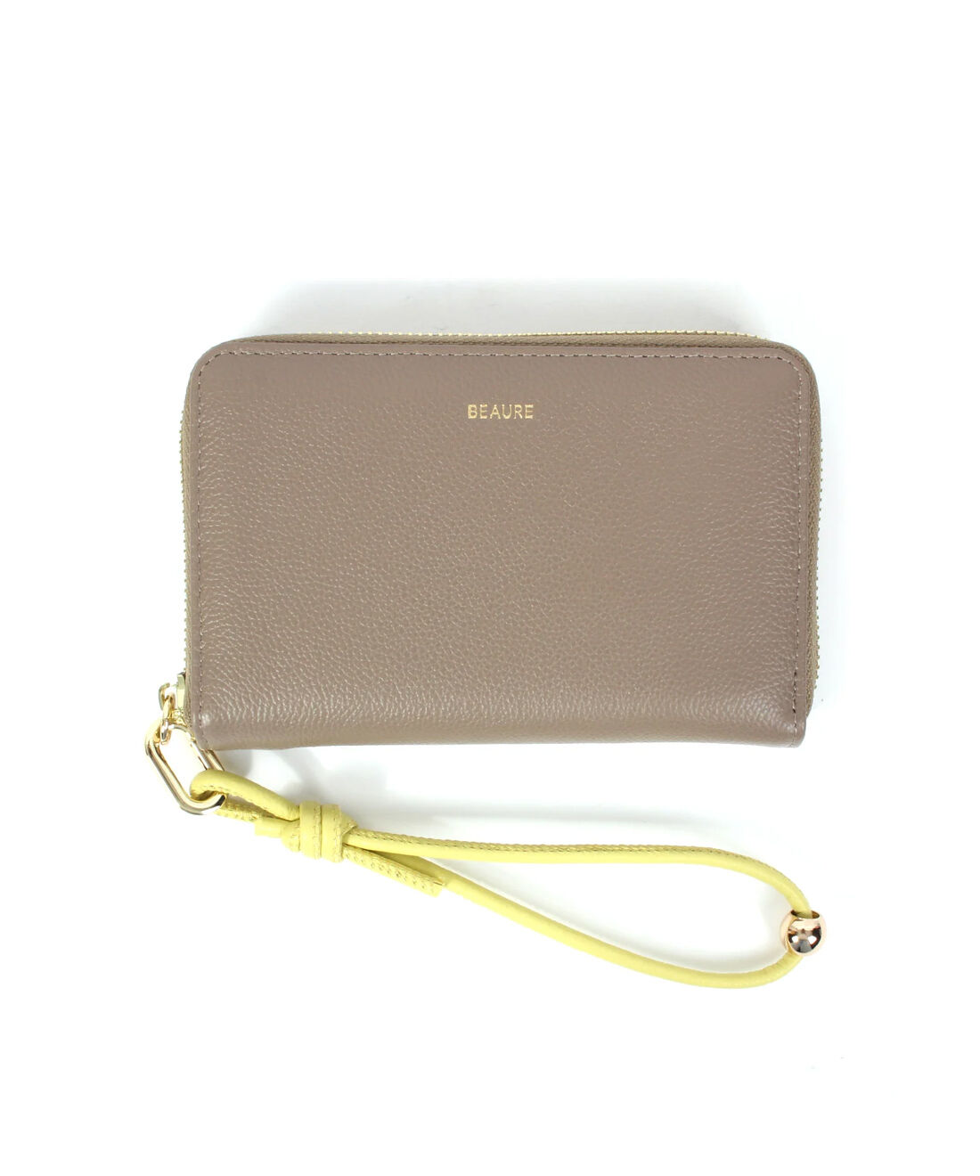 IEDIT|IEDIT[イディット] SELECT　【B-24097】BEAURE　カウレザー　ハンドストラップ付きバイカラーラウンドB7ウォレット|グレージュ