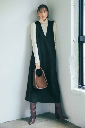IEDIT | 裏起毛カットソー 前後ろ着られる ノースリーブ ワンピース〈ブラック〉