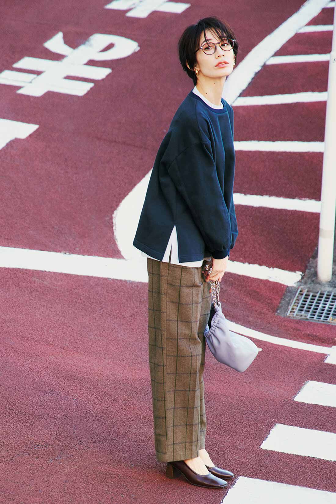 IEDIT|IEDIT[イディット]　コットン100％の起毛素材で肌心地やさしいチェックワイドパンツ
