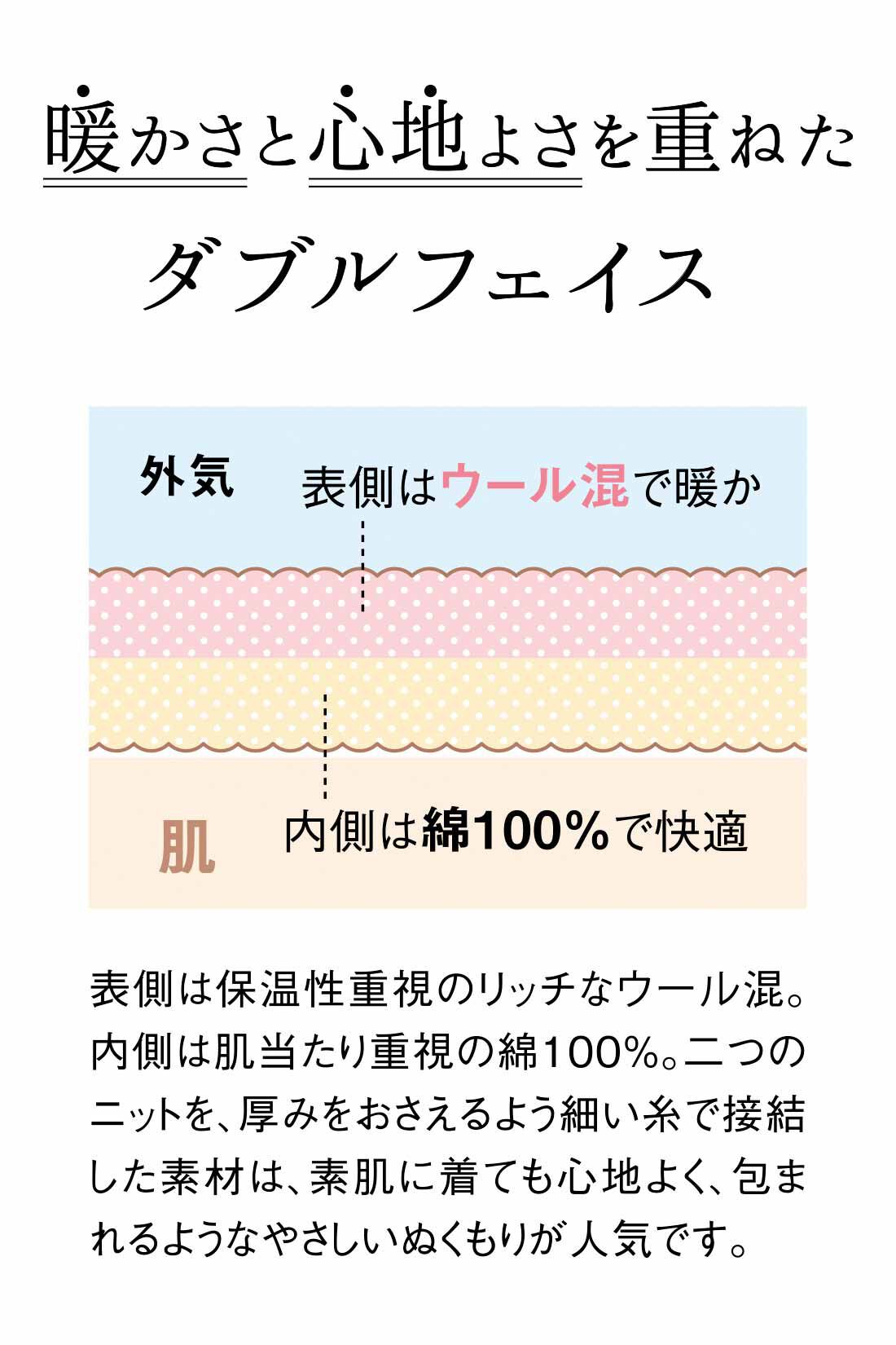 IEDIT|IEDIT[イディット]　内側コットン表ウール混素材のいいとこどり フロントタック遣い ダブルフェイスハイネックニット|表側は保温性重視のリッチなウール混。内側は肌当たり重視の綿100％。二つのニットを、厚みをおさえるよう細い糸で接結した素材は、素肌に着ても心地よく、包まれるようなやさしいぬくもりが人気です。