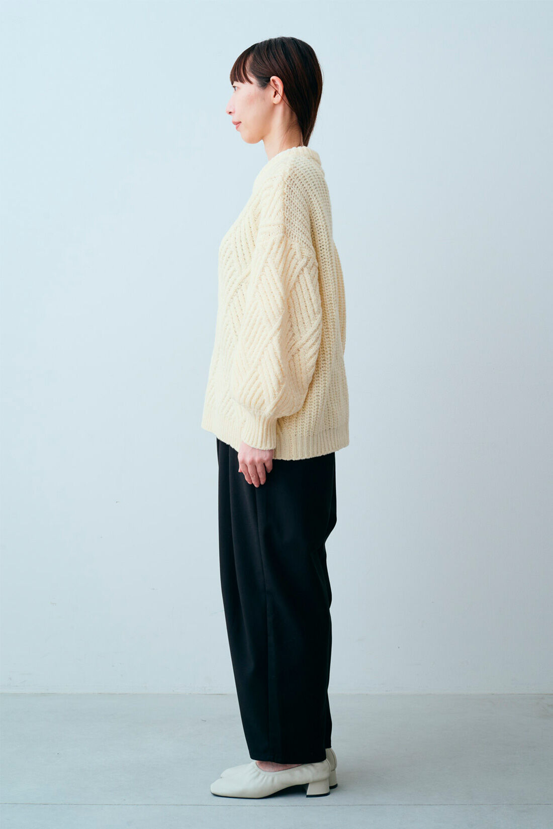 起毛 ダイア編み ニット プルオーバー〈アイボリー〉のコーディネート