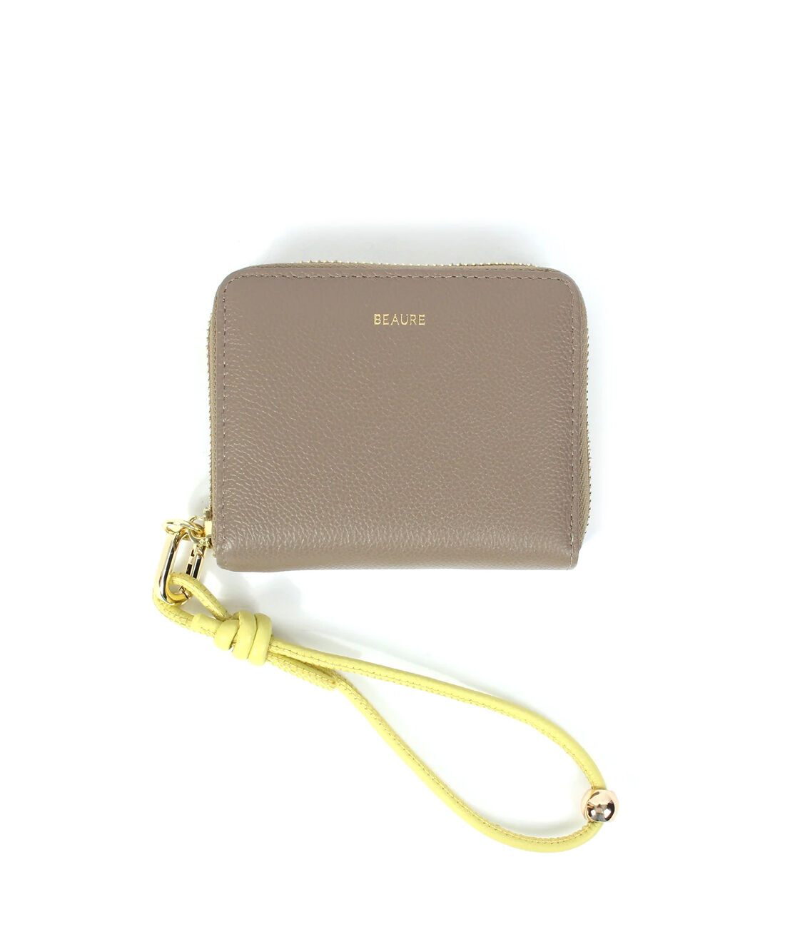 IEDIT|IEDIT[イディット] SELECT　【B-24096】BEAURE　カウレザー　ハンドストラップ付きバイカラーラウンドミニウォレット|グレージュ