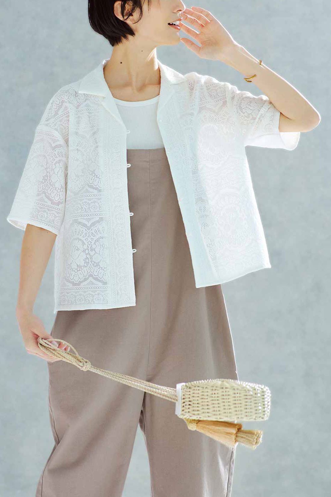 IEDIT|IEDIT[イディット]　きくちあつこさんコラボ さらっと着られて華やげる 総レースハーフスリーブシャツ〈ホワイト〉
