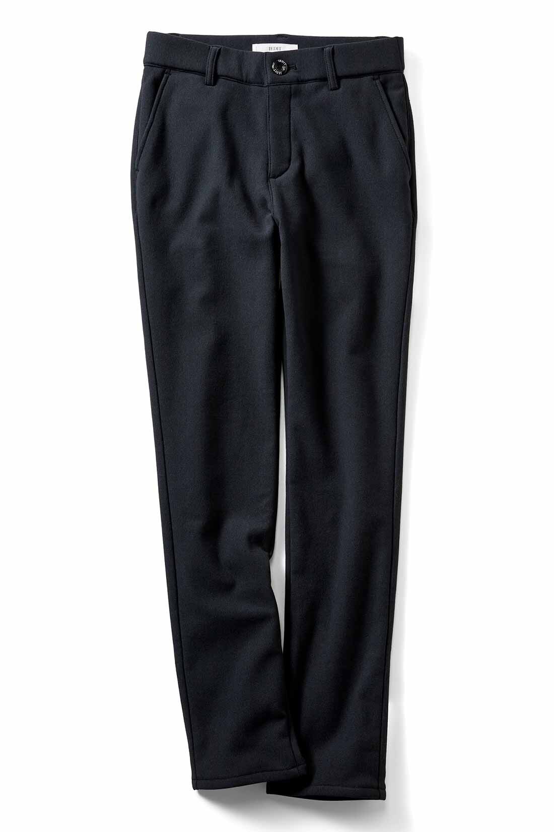 IEDIT|IEDIT[イディット]　光吸収発熱素材＆裏起毛でいつでも暖かな 美脚ストレッチスリムパンツ|〈ブラック〉ボタン+ファスナーの本格仕様なのに、らくちん総ゴムウエスト。