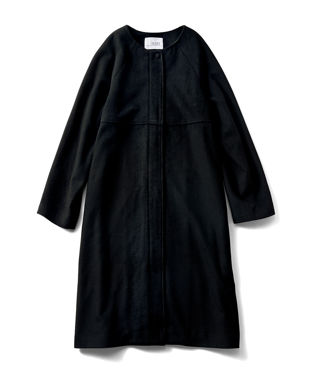 IEDIT|IEDIT[イディット]　冠婚葬祭まで使える 万能ノーカラーデザインのウール混メルトンコート〈ブラック〉【コーデ買いキャンペーン】