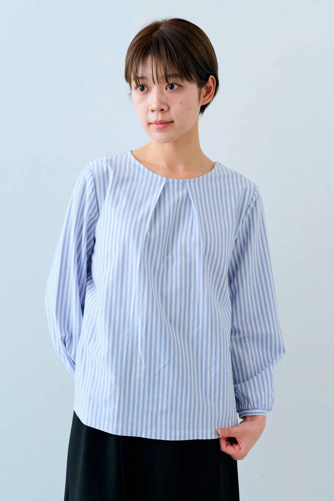 IEDIT|IEDIT[イディット]　Tシャツ感覚で着られるカットソーストライプブラウス