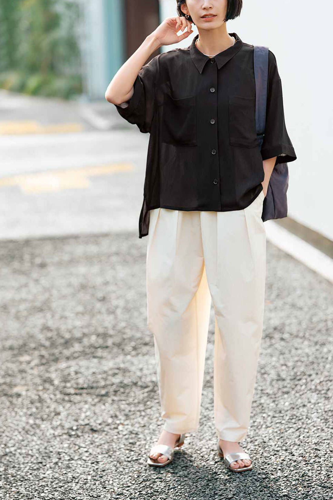 IEDIT|IEDIT[イディット]　接触冷感素材が快適なタックボリュームパンツ
