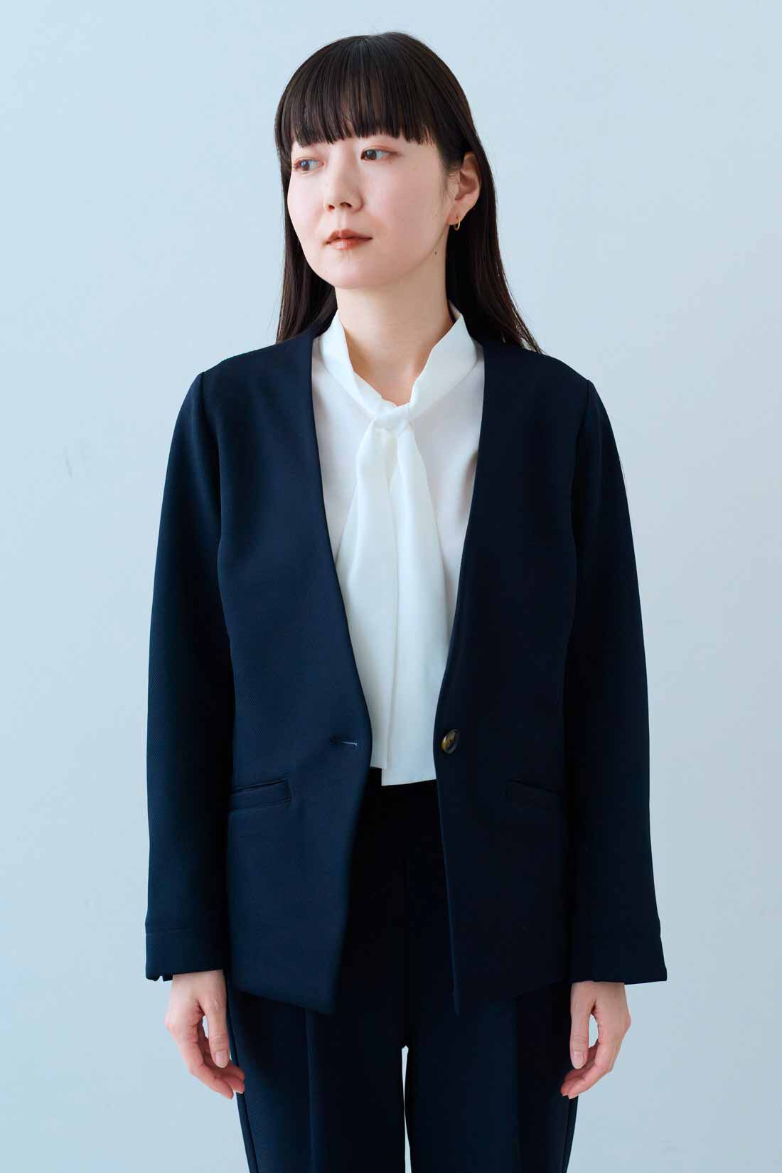 IEDIT|IEDIT[イディット]　花粉リリース＆UVカットがうれしい いつもキレイなネイビーが続く純紺素材のバレエフィット（R）ジャケット〈ダークネイビー〉【コーデ買いキャンペーン】
