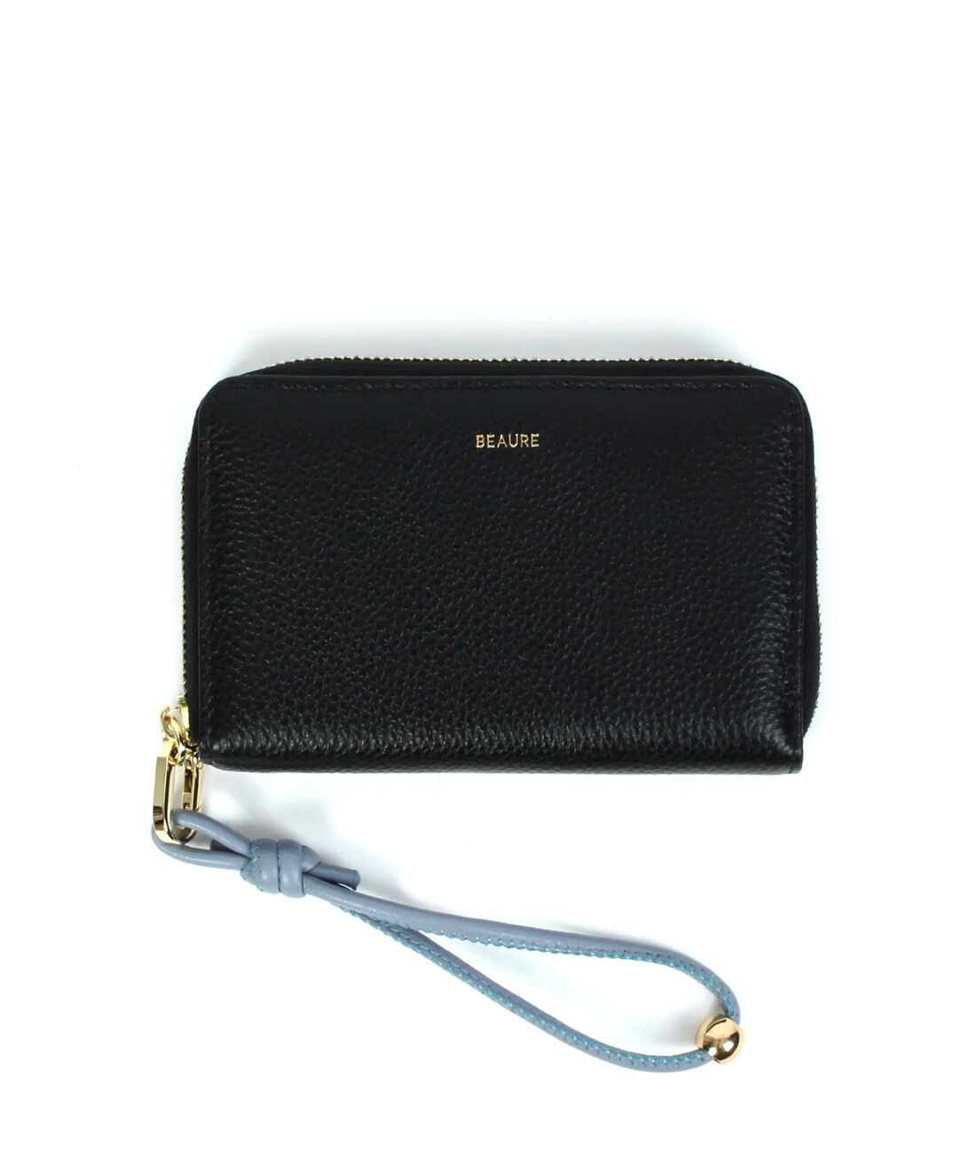 IEDIT|IEDIT[イディット] SELECT　【B-24097】BEAURE　カウレザー　ハンドストラップ付きバイカラーラウンドB7ウォレット|ブラック