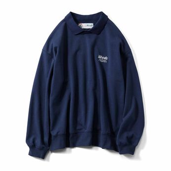 WOODS 刺しゅう ロゴ 衿付き スウェット 〈紺〉