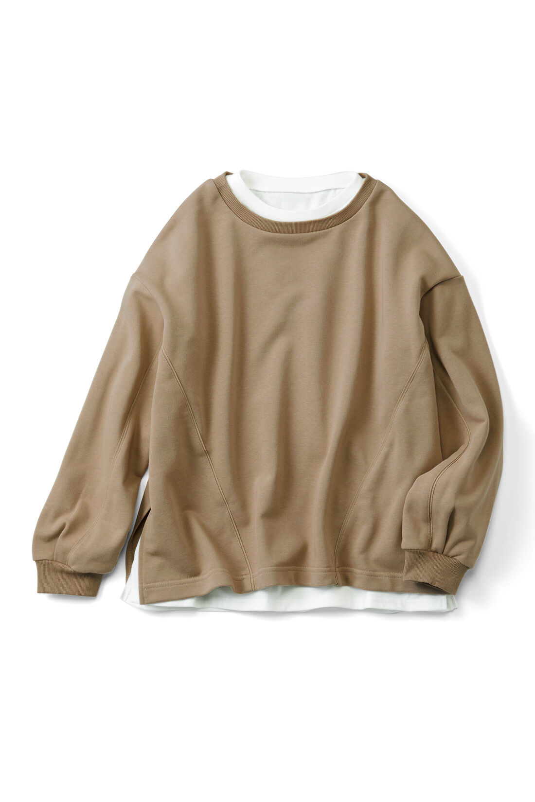 IEDIT|IEDIT[イディット]　白をはさんで顔うつりGOOD！ グログラン遣いスウェットと白Tシャツのインナーチラ見せ重ね着セット|〈ベージュ〉