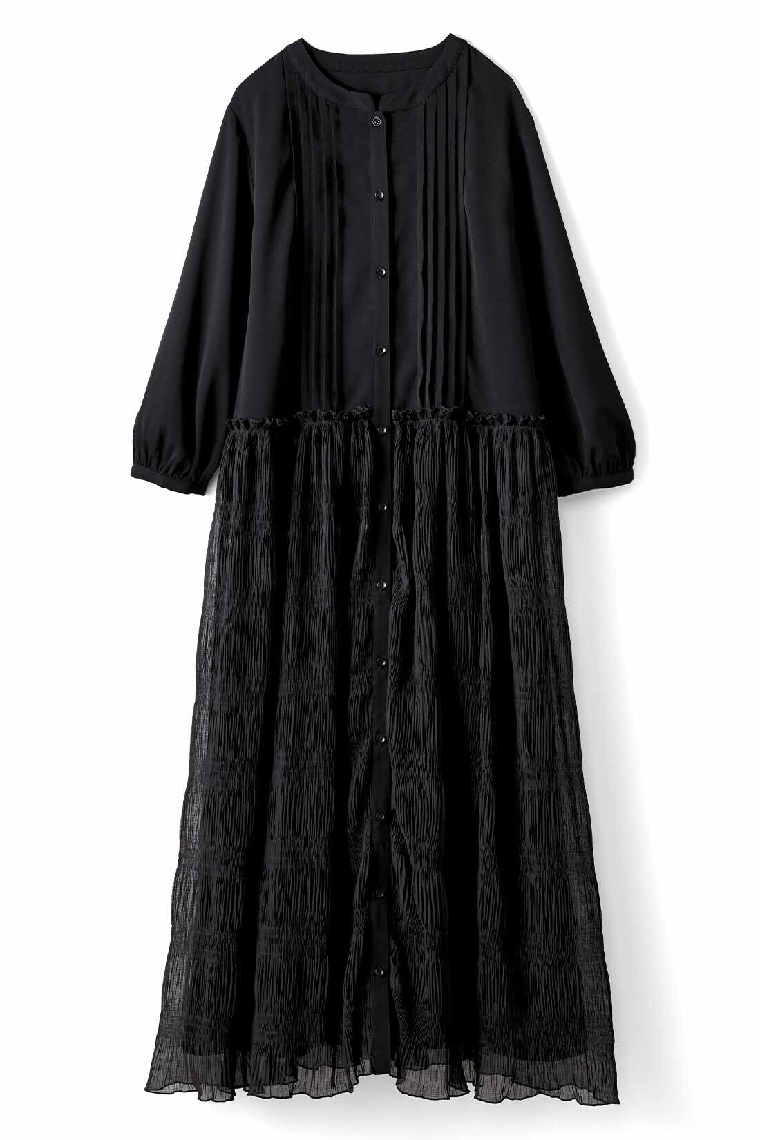 IEDIT|IEDIT[イディット]　ドレスライクな楊柳（ようりゅう）シアードッキングワンピース〈ブラック〉