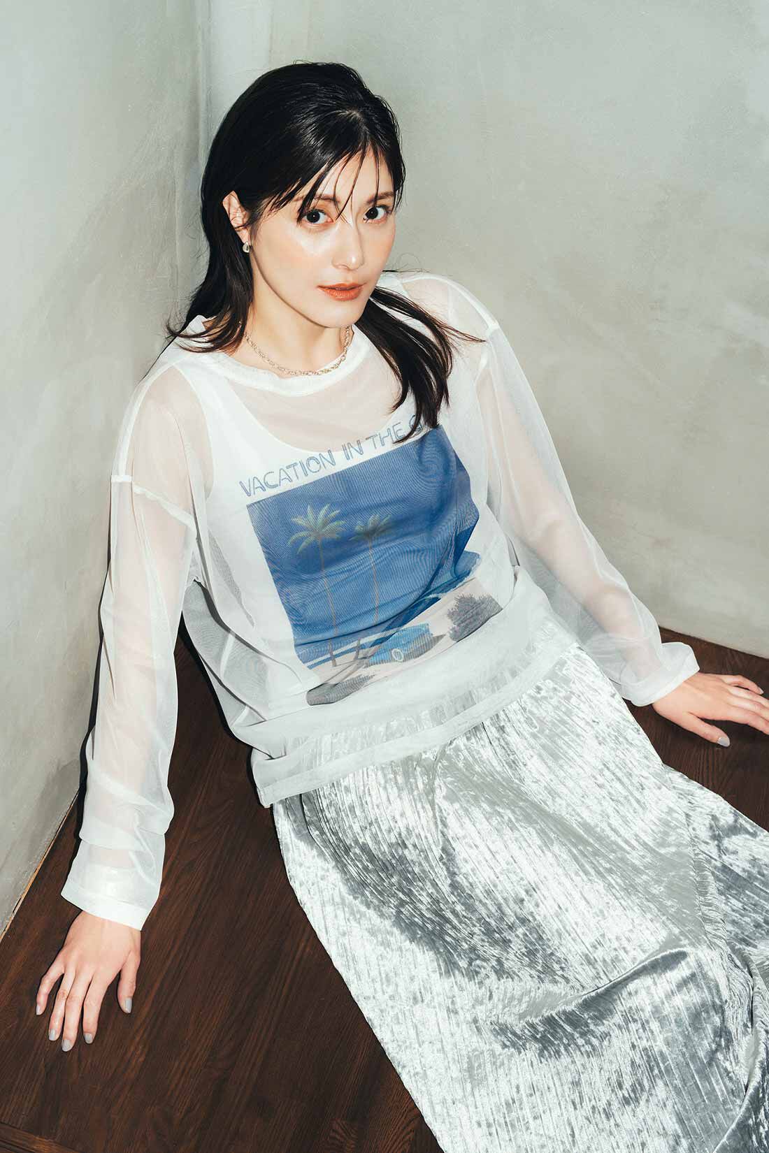 IEDIT|IEDIT[イディット]　永井博さんコラボ VACATION IN THE CITY チュールトップス〈ホワイト〉【コーデ買いキャンペーン】