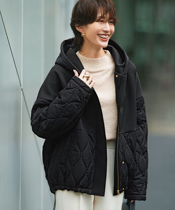 IEDIT | シーンレス 上品 カジュアル 異素材切り替え キルティング ブルゾン 〈ブラック〉