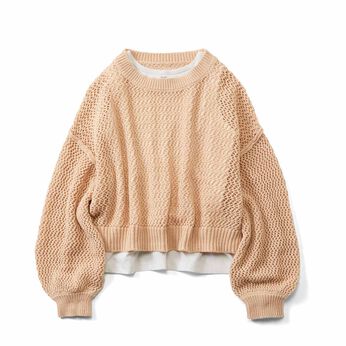 IEDIT | 大人 コットン メッシュニット タンクトップセット 〈ピンクベージュ×アイボリー〉