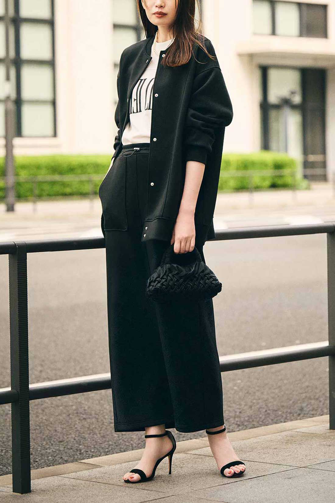 IEDIT|IEDIT[イディット]　花粉リリースがうれしい とろぷるダンボールカットソーのすっきり見えIラインスカート