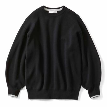 IEDIT | コットン混 ミラノリブ素材 ロングシーズン活躍 ふんわり袖 ニット〈ブラック〉