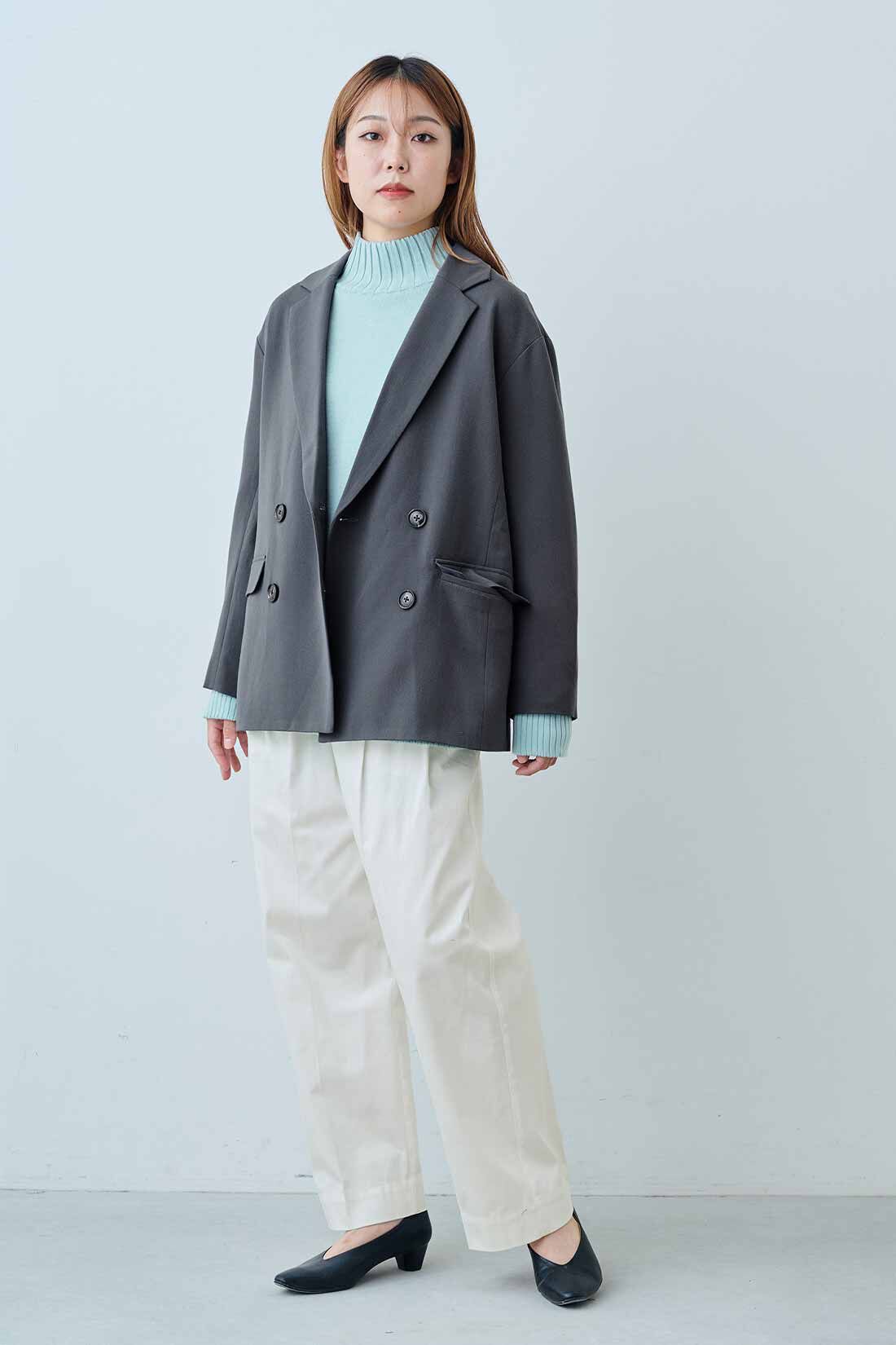 IEDIT|IEDIT[イディット]　小森美穂子さんコラボ ゆるシルエットのこなれ見えジャケット〈チャコールグレー〉|モデル身長：165cm　着用サイズ：M