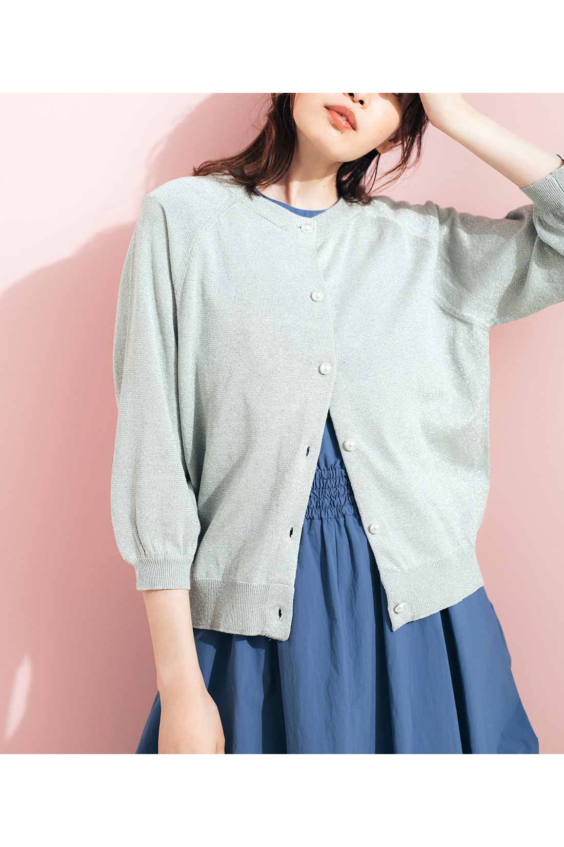 IEDIT|IEDIT[イディット]　撥水（はっすい）素材がうれしい すそシャーリングワンピース〈ソーダブルー〉