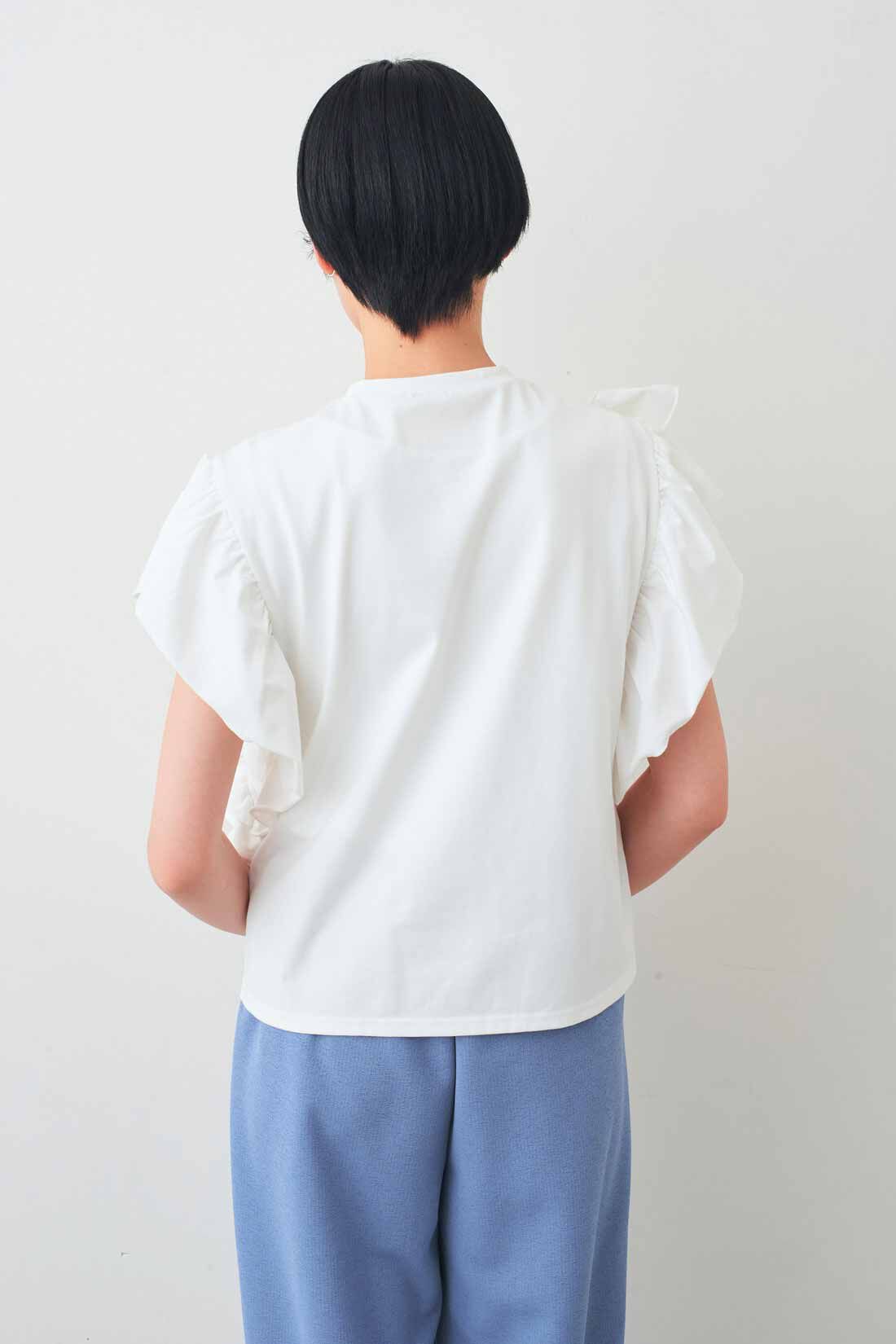 IEDIT|IEDIT[イディット]　接触冷感 たっぷりフリルにきゅん フリルTブラウス