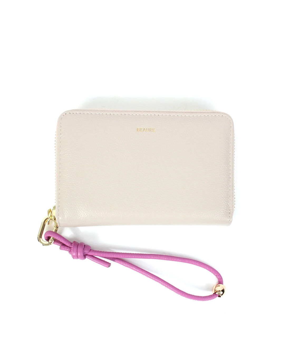IEDIT|IEDIT[イディット] SELECT　【B-24097】BEAURE　カウレザー　ハンドストラップ付きバイカラーラウンドB7ウォレット|ピンク