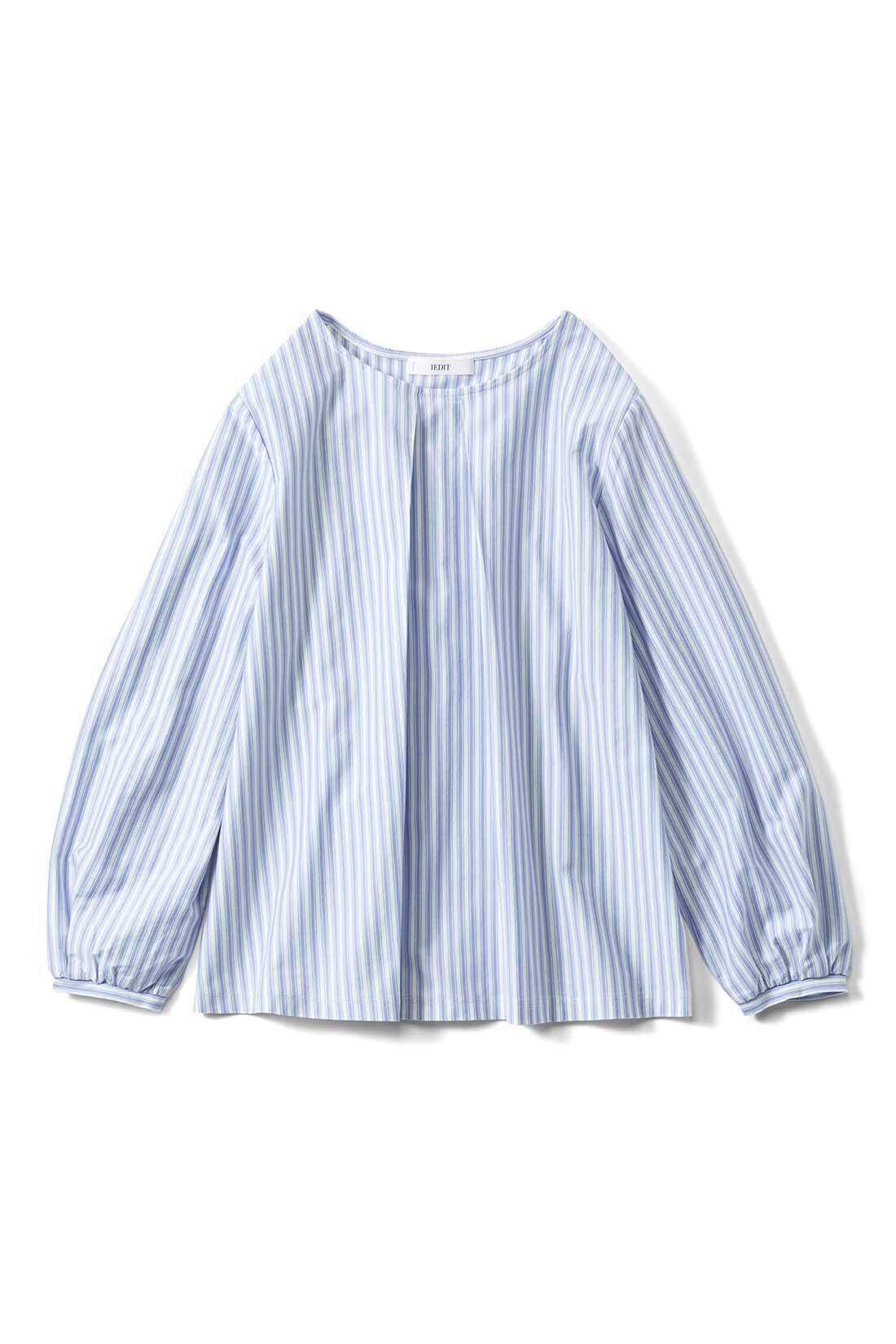 IEDIT|IEDIT[イディット]　Tシャツ感覚で着られるカットソーストライプブラウス|〈ブルー〉
