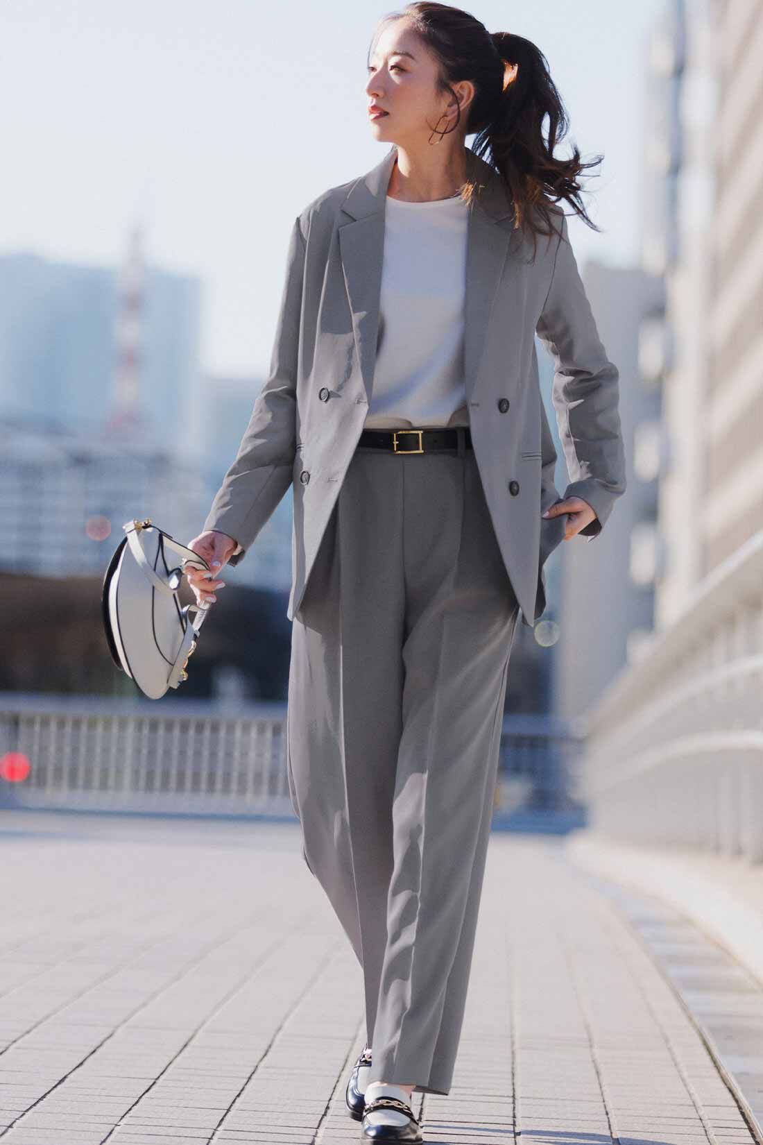 IEDIT|IEDIT[イディット]　きちんと見えて上品にこなれる 大人のダブルボタンジャケット〈グレー〉