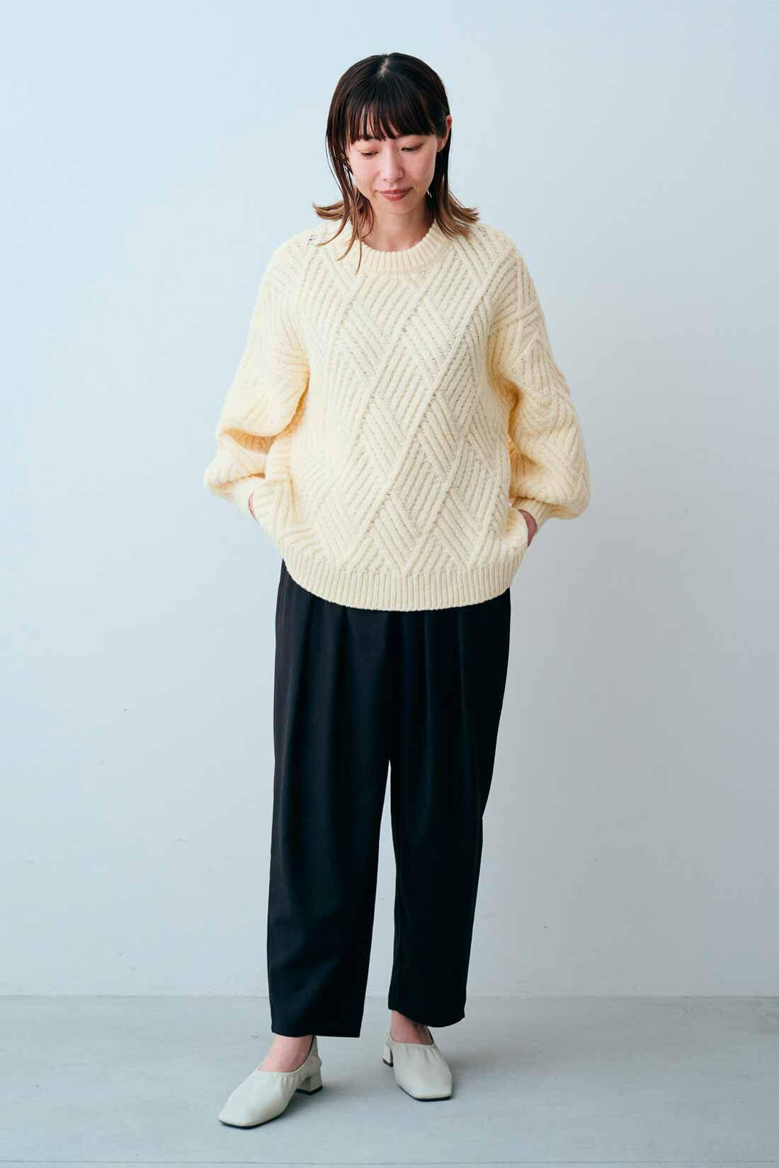 起毛 ダイア編み ニット プルオーバー〈アイボリー〉のコーディネート