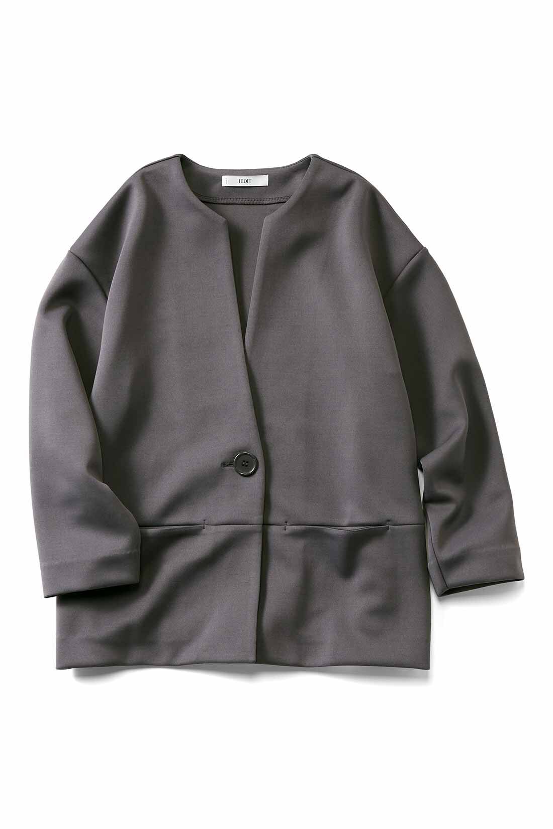 IEDIT|IEDIT[イディット]　ダンボールカットソー素材のノーカラーカーディガンジャケット〈チャコールグレー〉|〈チャコールグレー〉