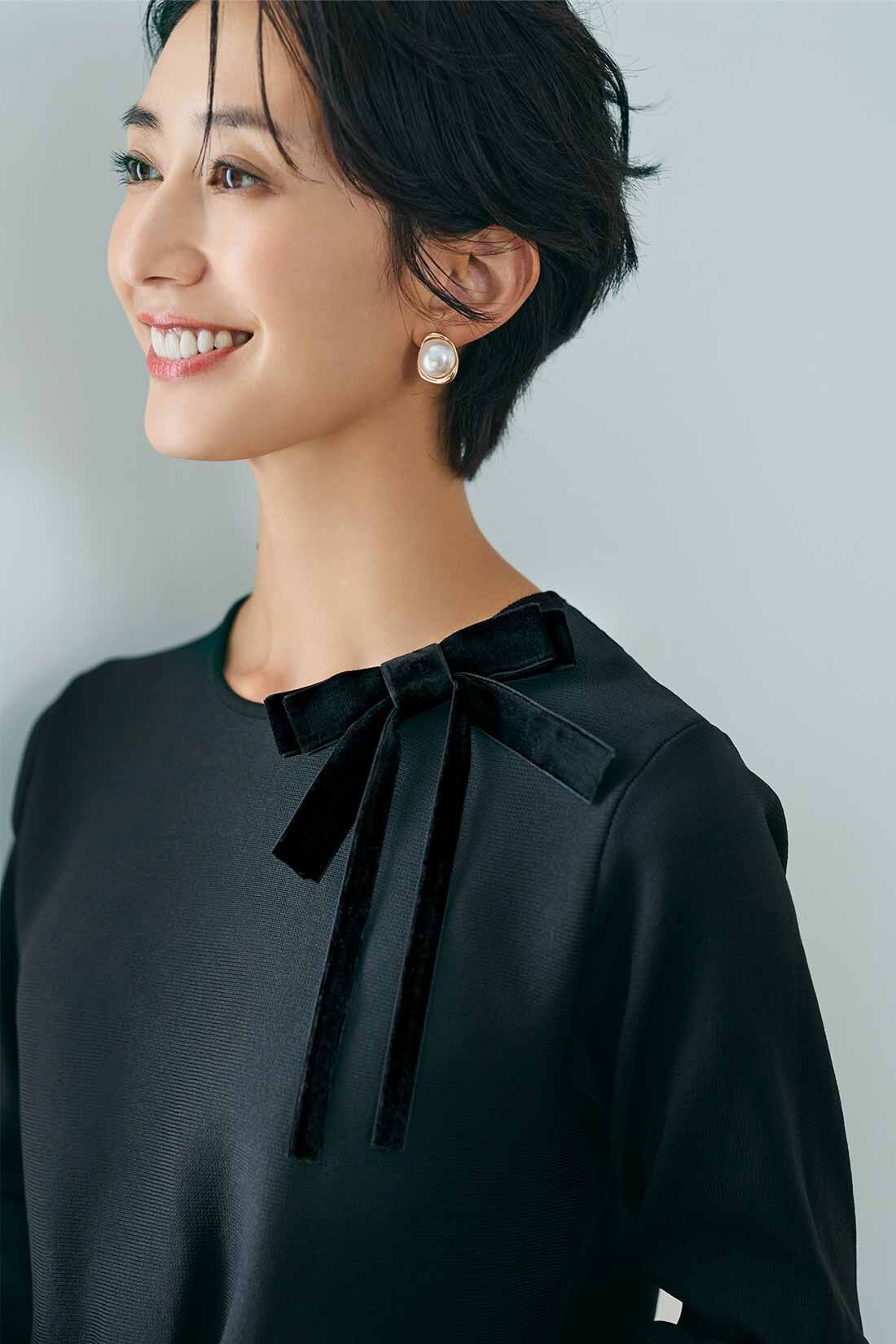 IEDIT|IEDIT[イディット]　福田麻琴さんコラボ ノーブルに彩るベロアリボンブローチ〈ブラック〉