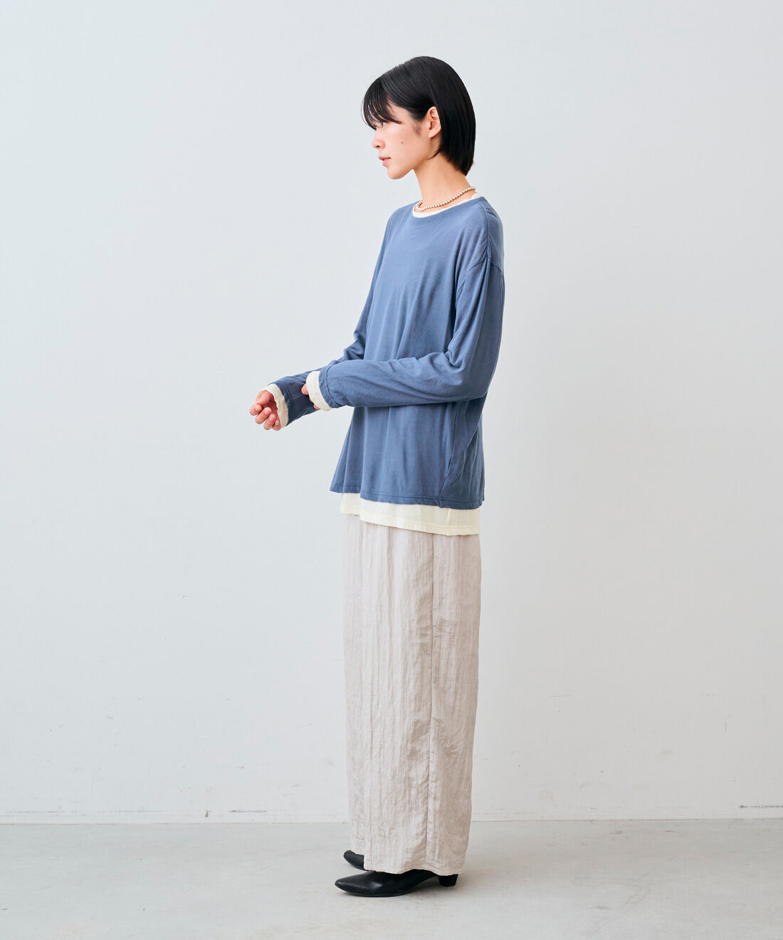 IEDIT|IEDIT[イディット]　上品な光沢感のワッシャープリーツイージーパンツ|モデル身長：163cm　着用サイズ：M