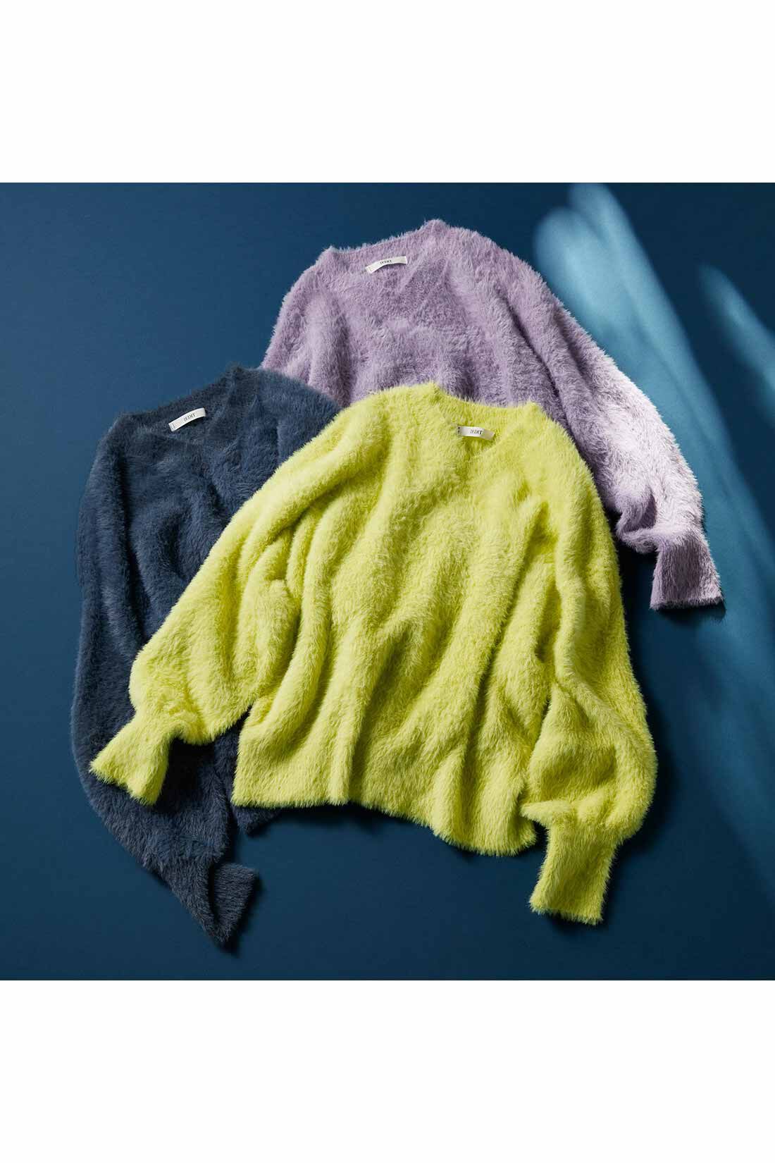 IEDIT|IEDIT[イディット]　ヘアリーシャギー素材のスパークルニット〈ライムイエロー〉