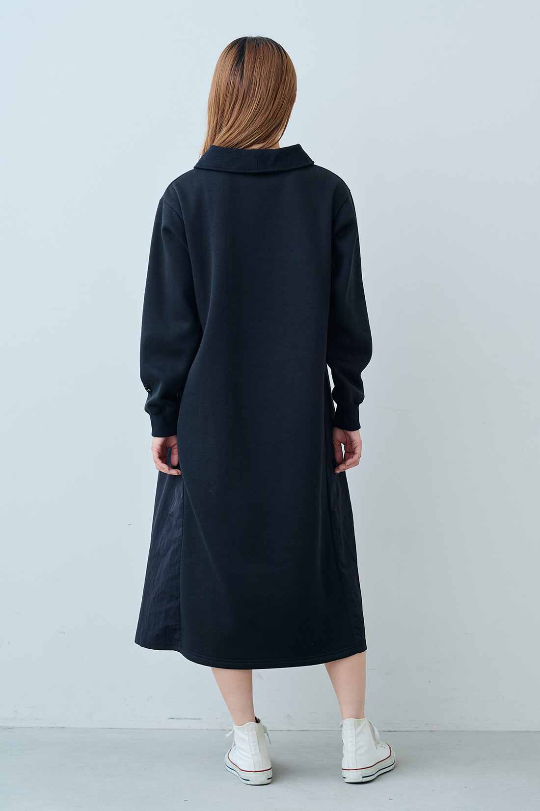 IEDIT|IEDIT[イディット]　WOODSコラボ ナイロン遣いの裏起毛カットソーハーフジップワンピース|モデル身長：165cm　着用サイズ：M