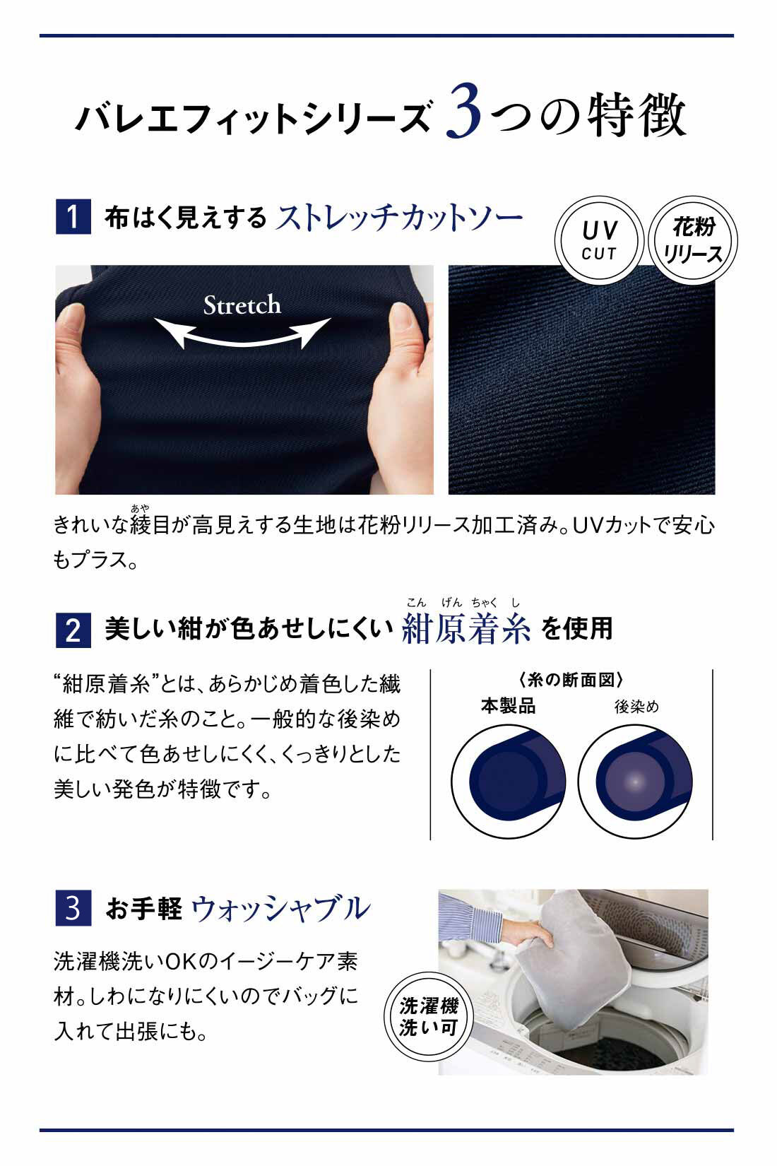 IEDIT|IEDIT[イディット]　花粉リリース＆UVカットがうれしい いつもキレイなネイビーが続く純紺素材のバレエフィット（R）ジャケット〈ダークネイビー〉【コーデ買いキャンペーン】