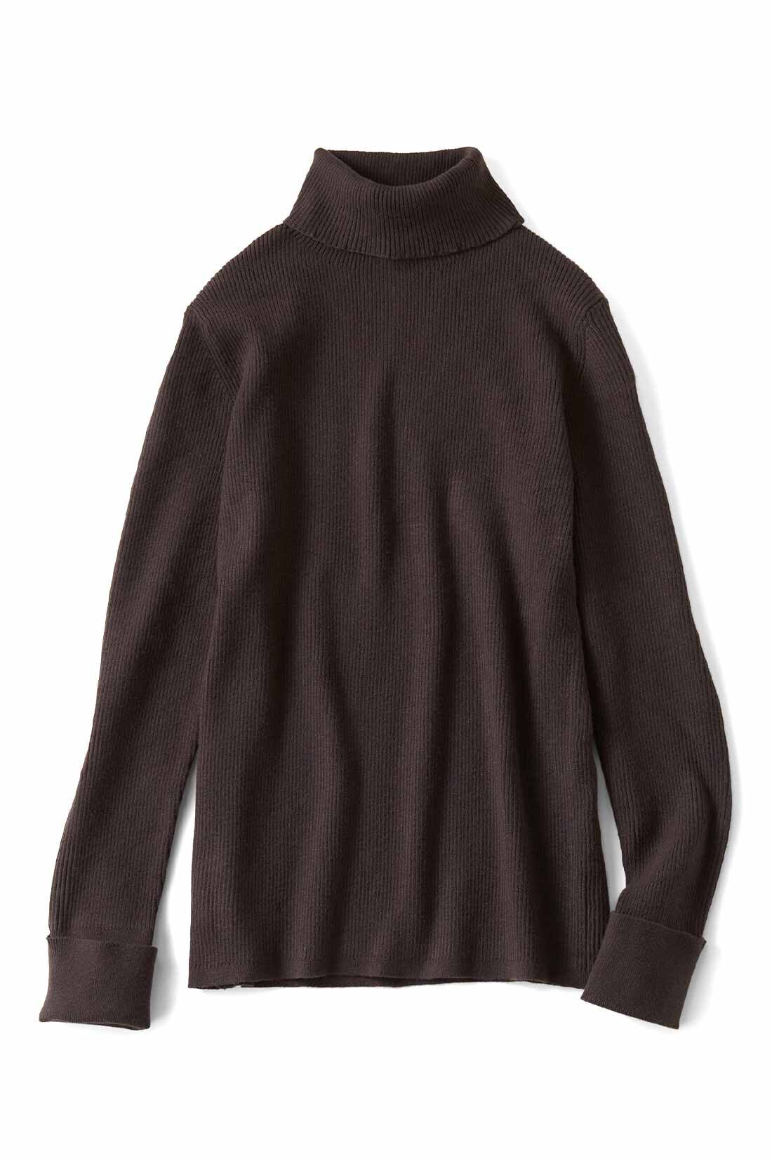 IEDIT|IEDIT[イディット]　マシンウォッシャブルがうれしい きほんのハイネックリブニットトップス〈チャコールブラウン〉|チャコールブラウン