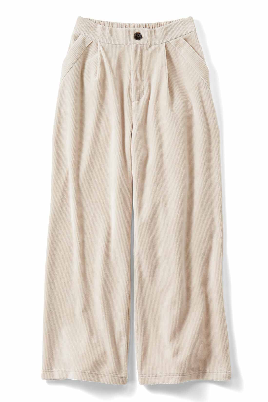 IEDIT|IEDIT[イディット]　カットソーコーデュロイで快適 きれい見えシルエットのワイドパンツ〈スモーキーブルー〉|〈アイボリー〉