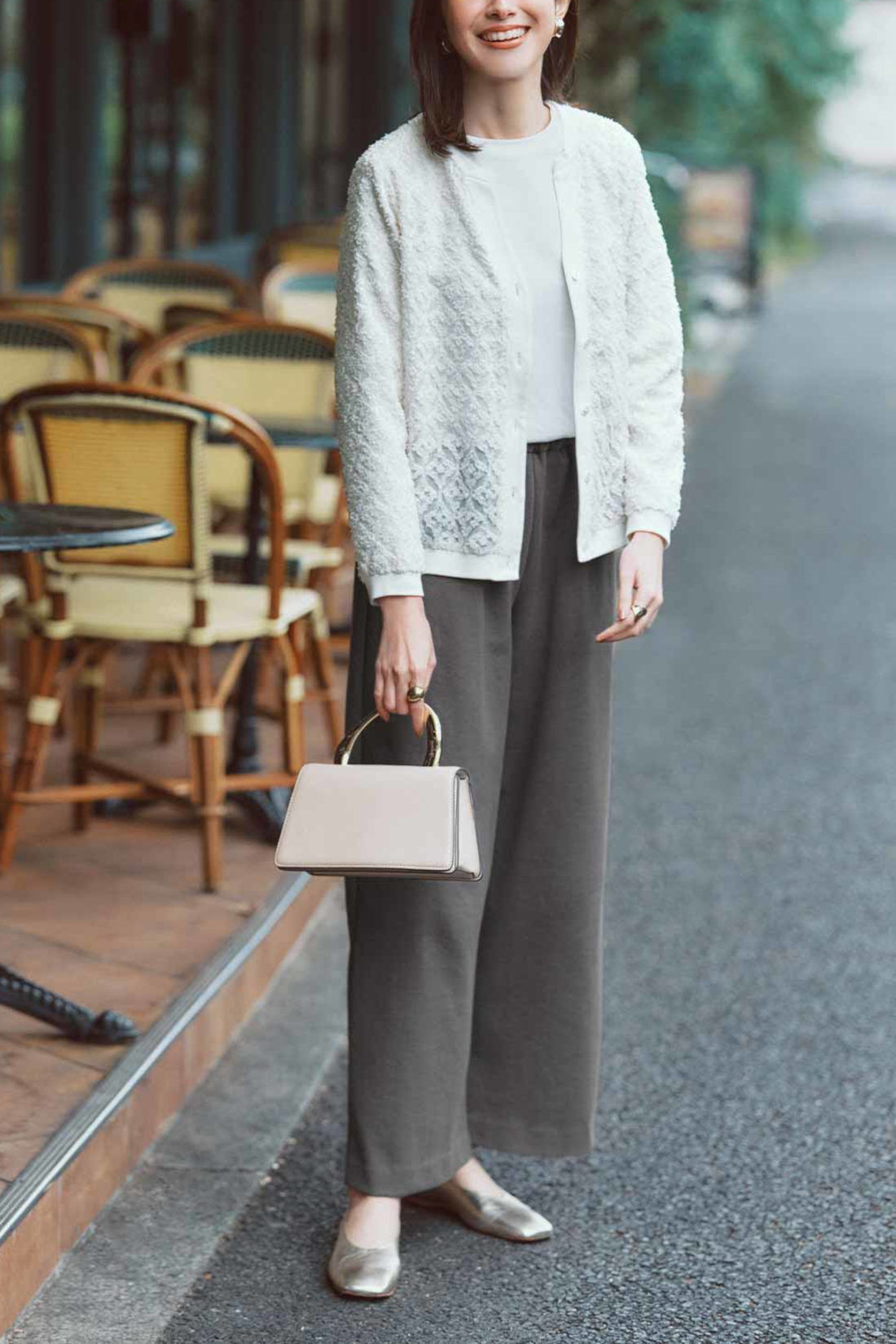 IEDIT|IEDIT[イディット]　ジャカード素材の着映えカーディガン〈オフホワイト〉