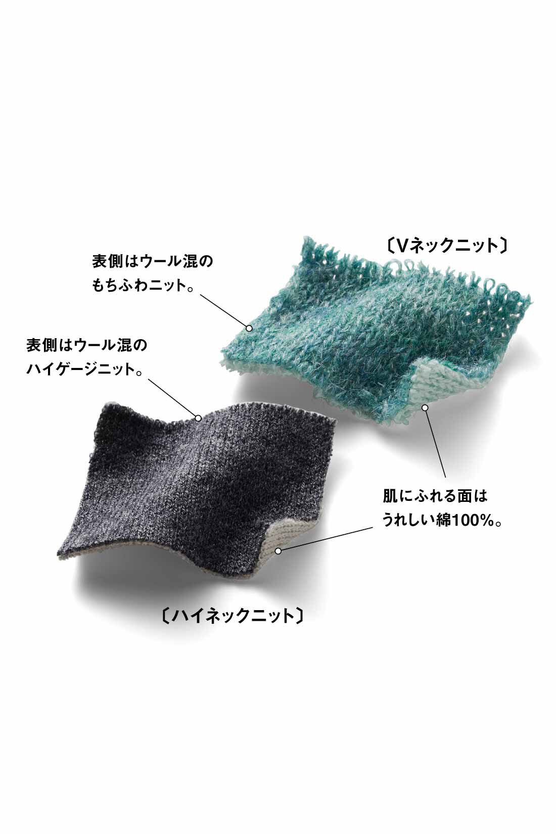 IEDIT|IEDIT[イディット]　内側コットン表ウール混素材のいいとこどり フロントタック遣い ダブルフェイスハイネックニット