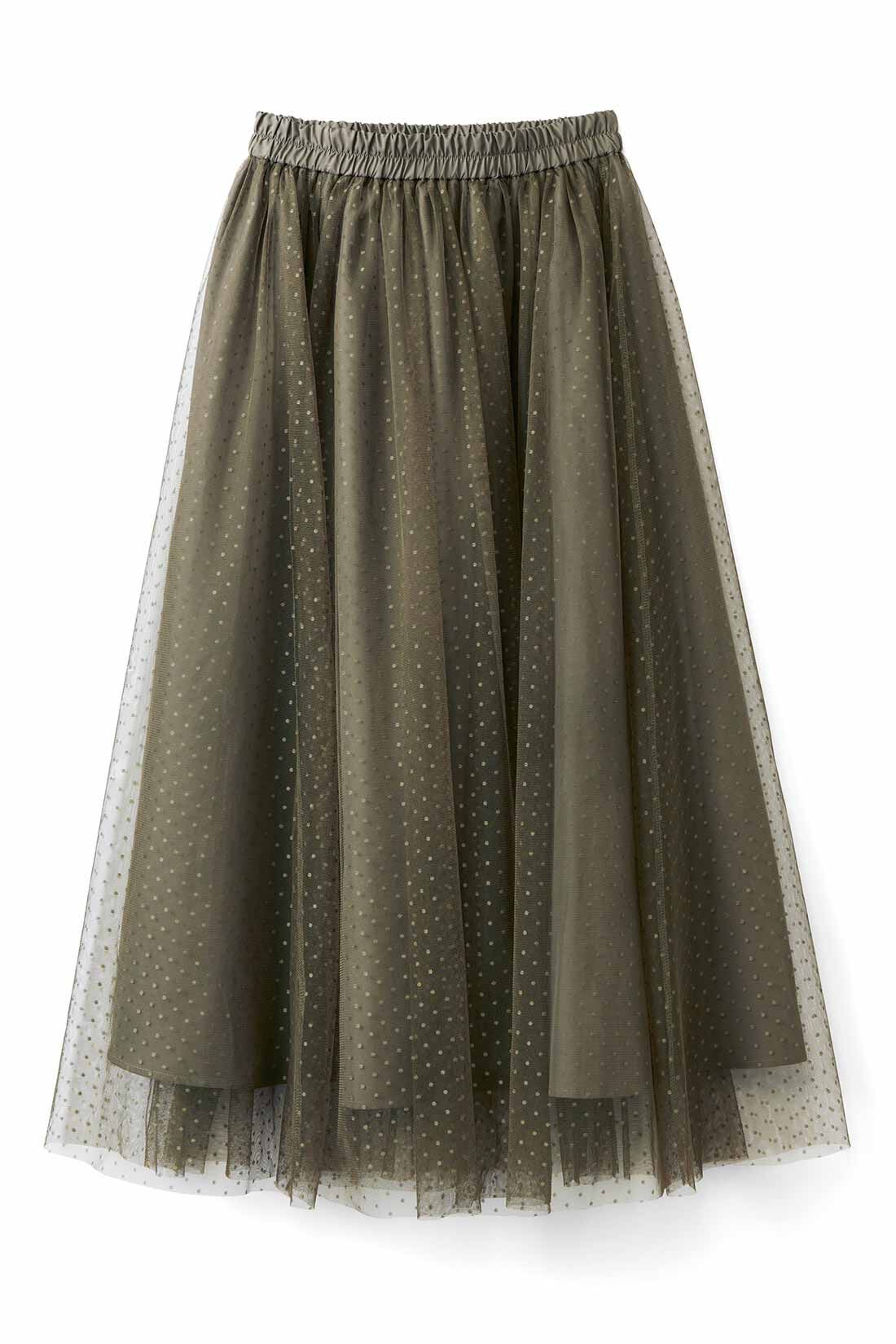 IEDIT［イディット］|IEDIT[イディット]　軽やかに華やぐ 印象的なチュールスカート〈ドットカーキ〉|〈ドットカーキ〉