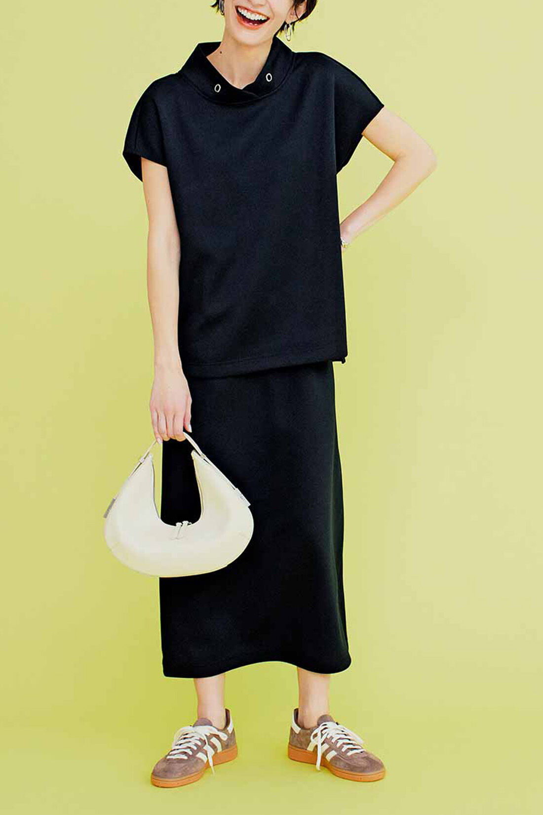 IEDIT|IEDIT[イディット]　ほどよいハリ感で きれいめカットソー素材の着映えセットアップ〈ブラック〉